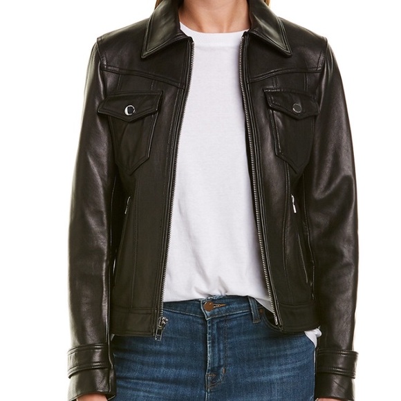 Tahari Jackets & Blazers - Tahari Esther black leather trucker jacket SIZE M